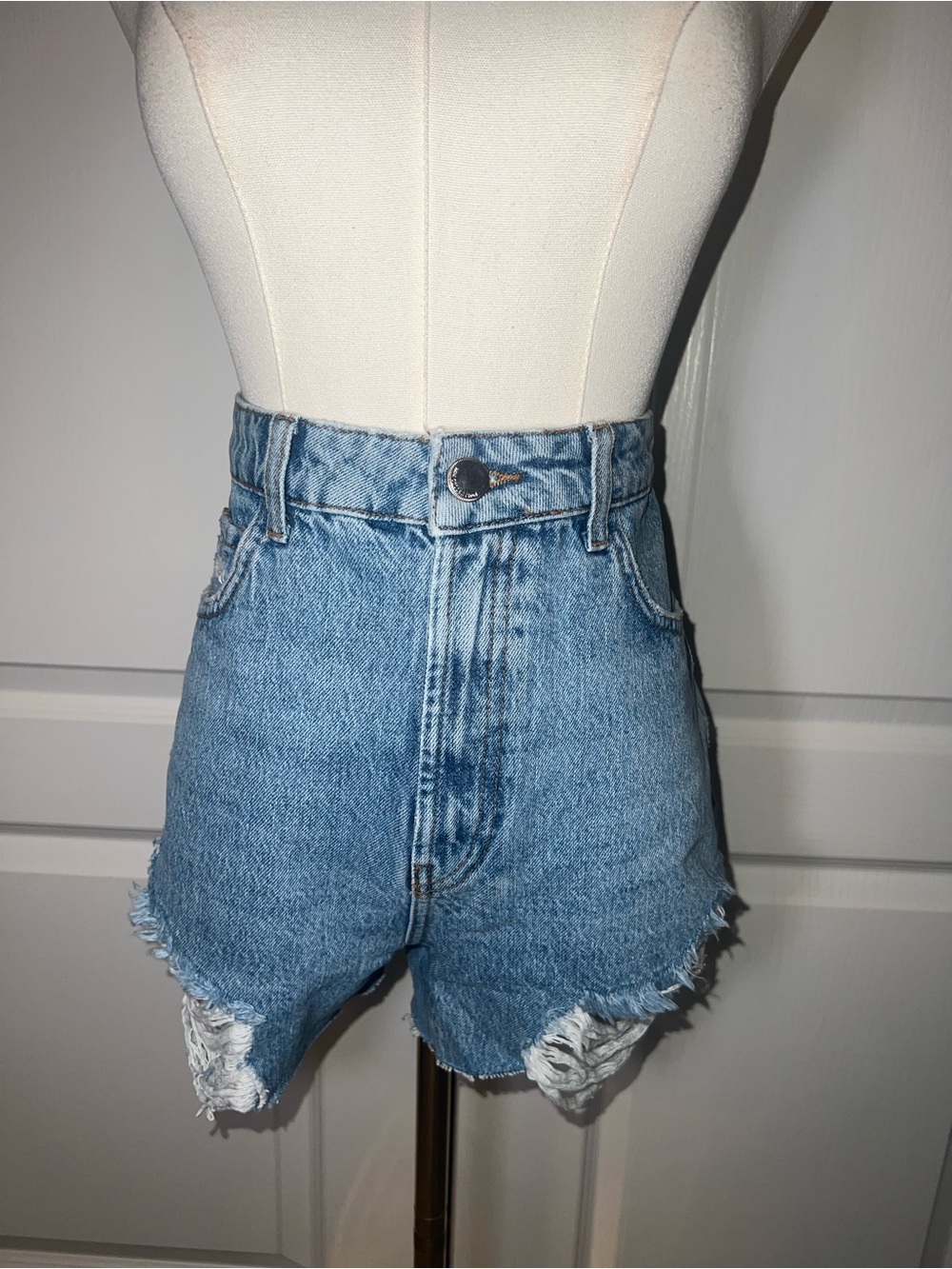 Zara Medium Blue Distressed Denim Shorts